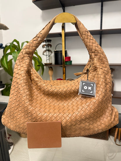 Intrecciato Medium Hobo Shoulder Bag Brown Nappa Leather