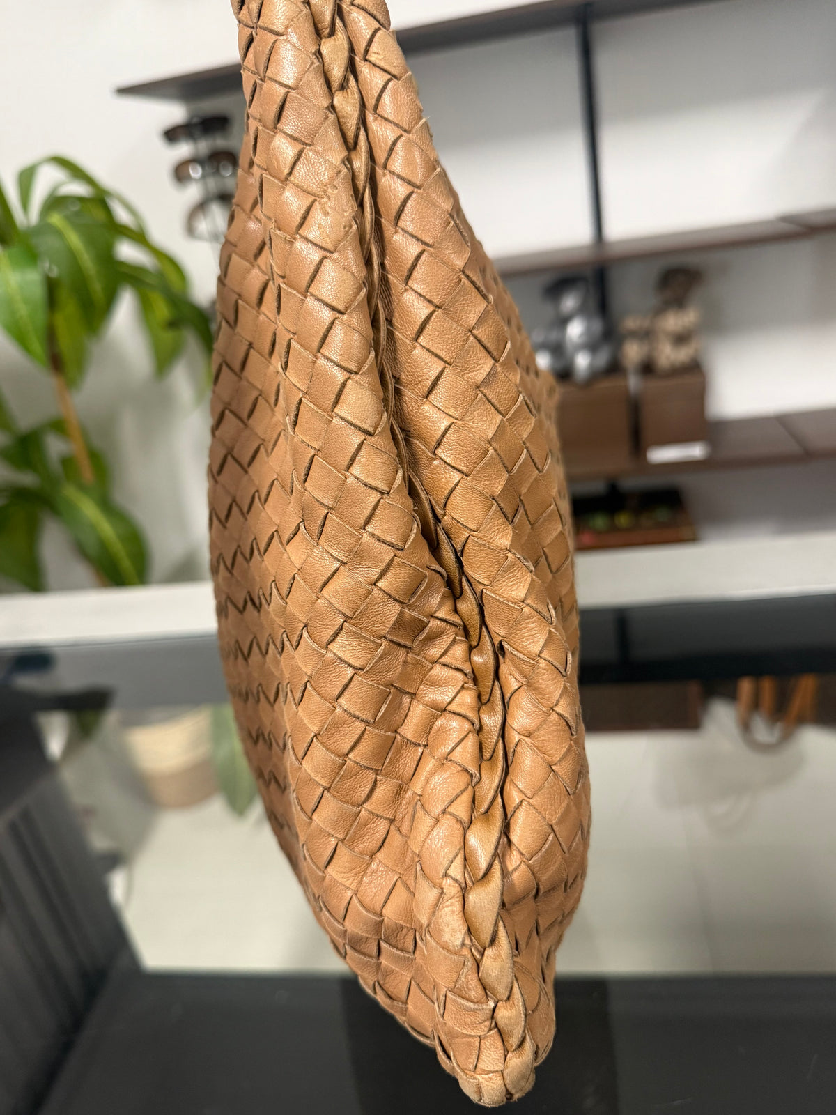 Intrecciato Medium Hobo Shoulder Bag Brown Nappa Leather