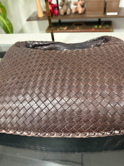 Intrecciato Medium Hobo Dark Brown Shoulder Bag Nappa Leather