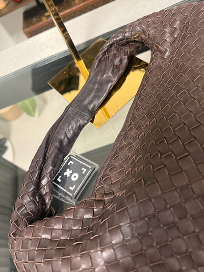 Intrecciato Medium Hobo Dark Brown Shoulder Bag Nappa Leather