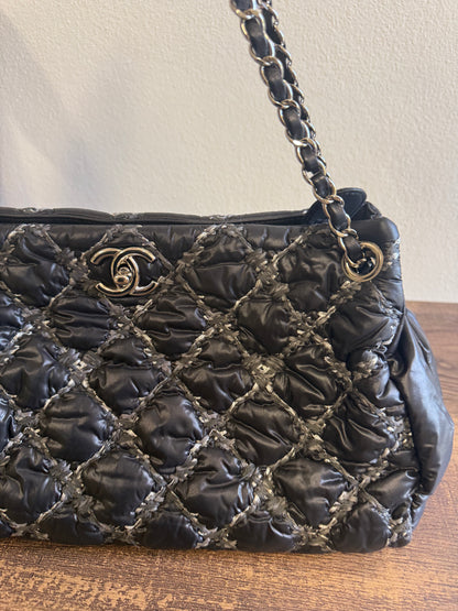 CHANEL Nylon Quilted Tweed Stitch Bubble Tote Black SHW