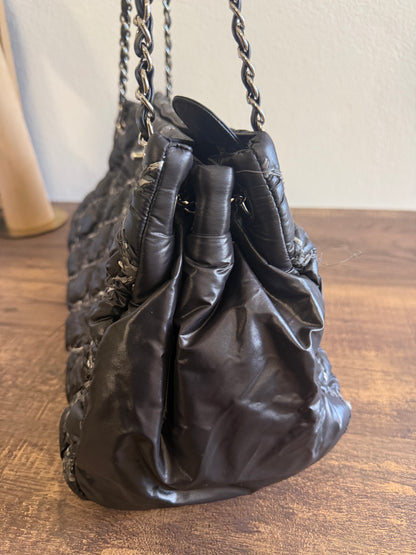 CHANEL Nylon Quilted Tweed Stitch Bubble Tote Black SHW