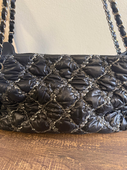 CHANEL Nylon Quilted Tweed Stitch Bubble Tote Black SHW