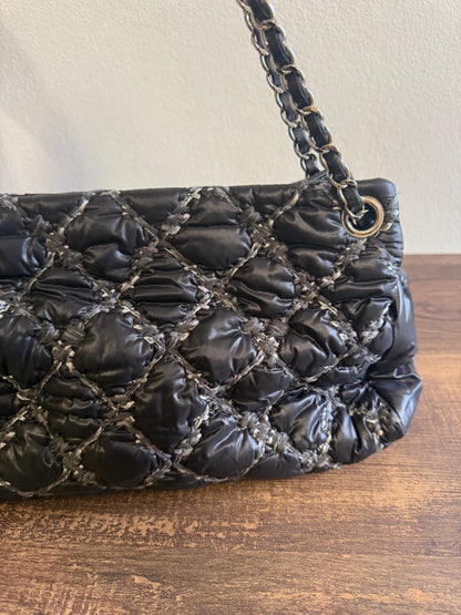 CHANEL Nylon Quilted Tweed Stitch Bubble Tote Black SHW