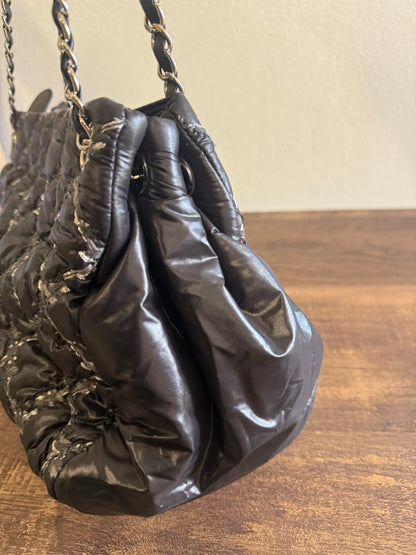 CHANEL Nylon Quilted Tweed Stitch Bubble Tote Black SHW