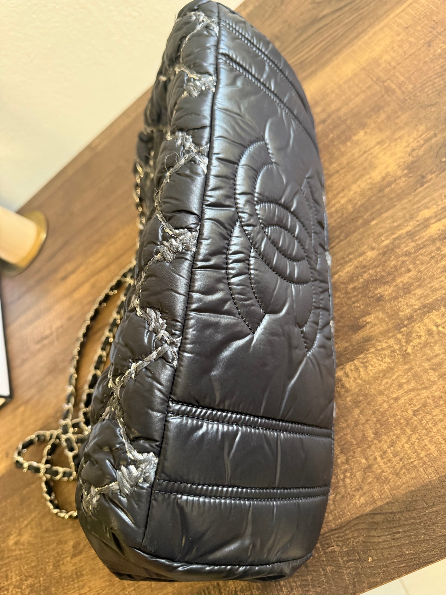 CHANEL Nylon Quilted Tweed Stitch Bubble Tote Black SHW