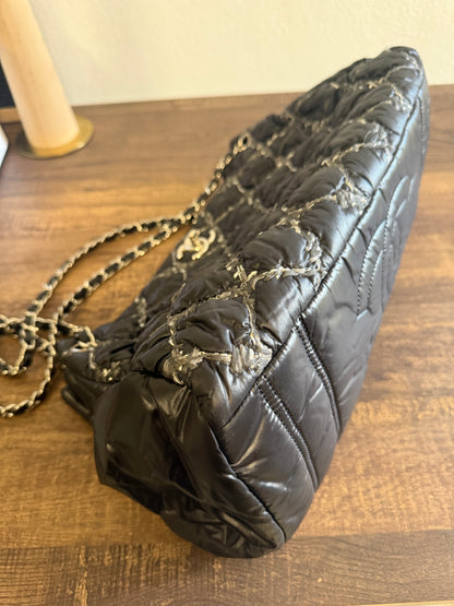 CHANEL Nylon Quilted Tweed Stitch Bubble Tote Black SHW