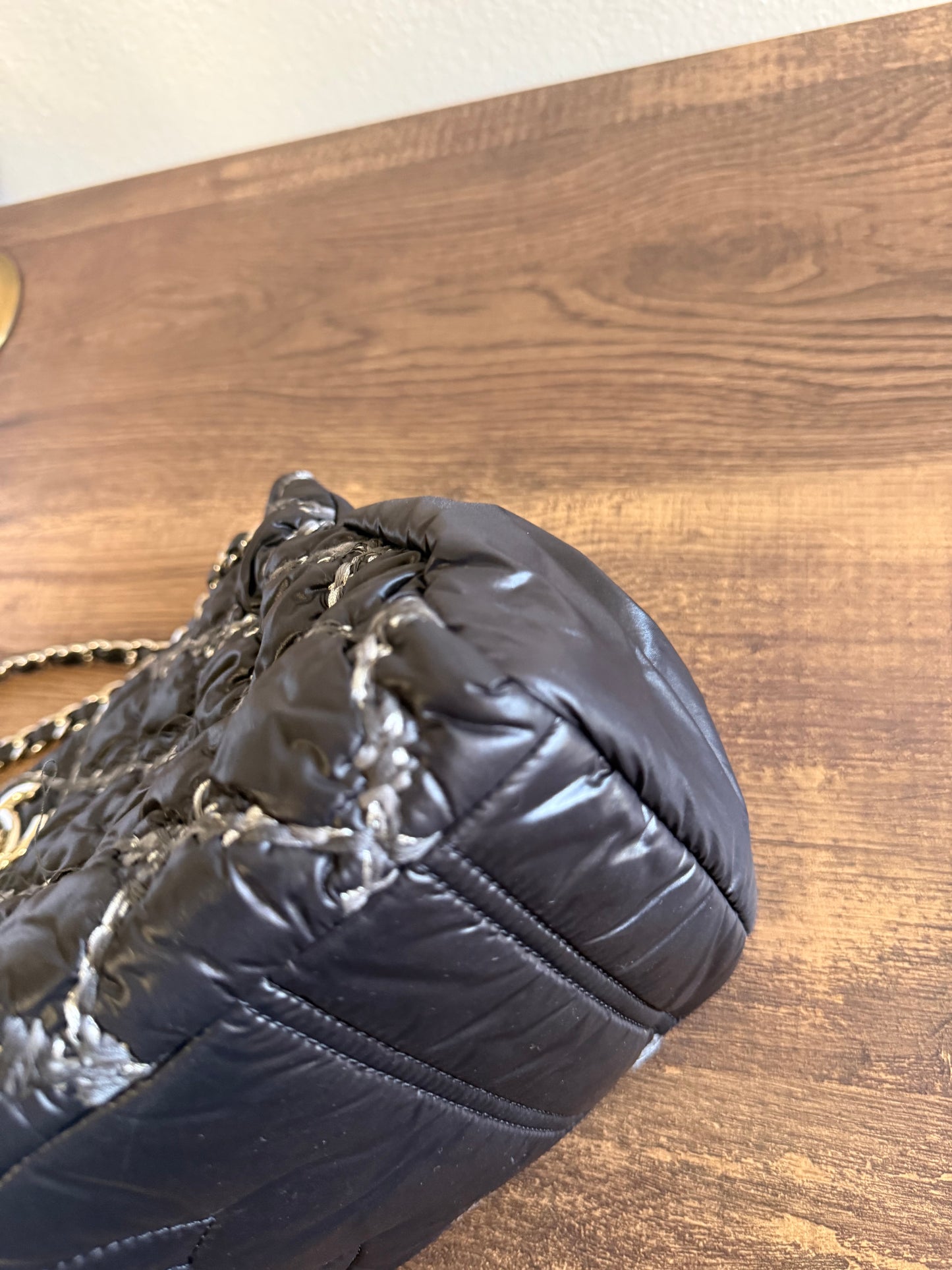 CHANEL Nylon Quilted Tweed Stitch Bubble Tote Black SHW
