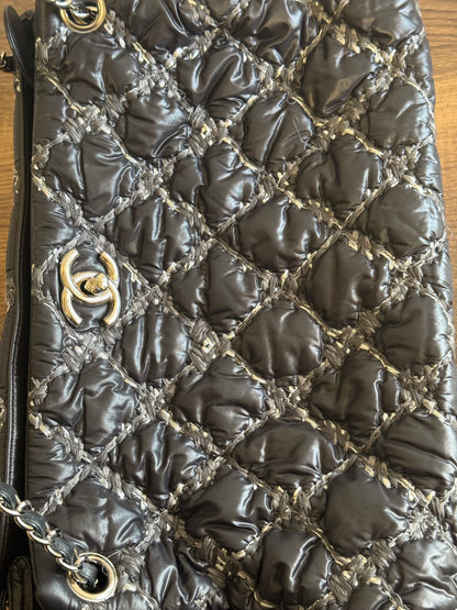 CHANEL Nylon Quilted Tweed Stitch Bubble Tote Black SHW