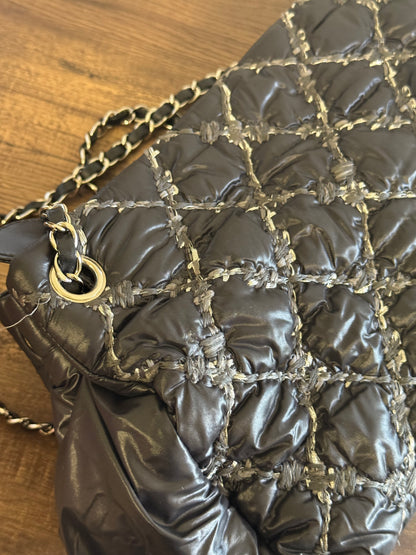 CHANEL Nylon Quilted Tweed Stitch Bubble Tote Black SHW