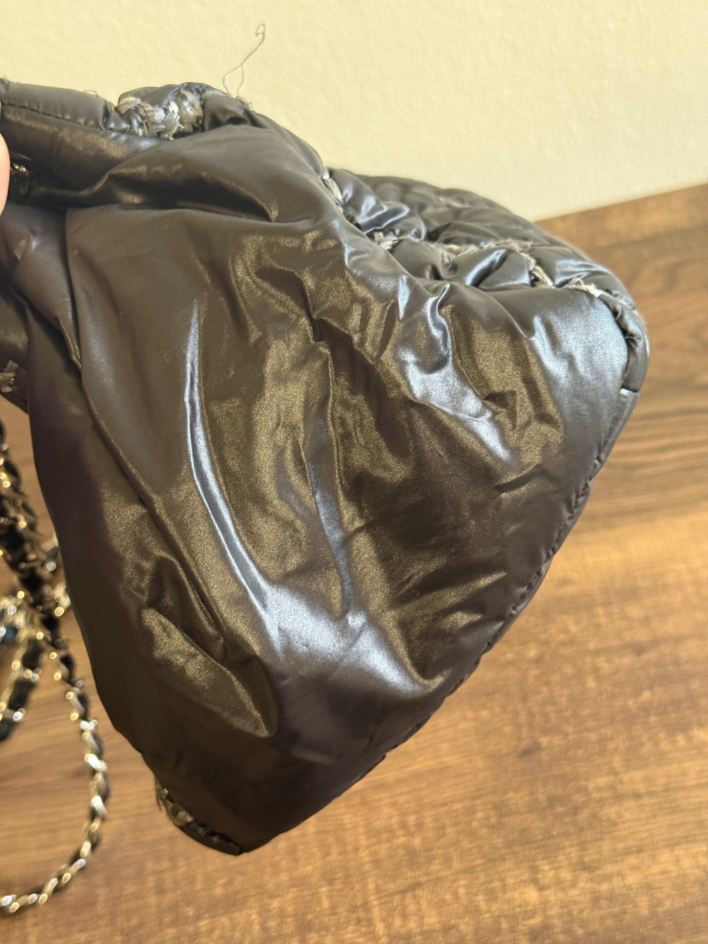 CHANEL Nylon Quilted Tweed Stitch Bubble Tote Black SHW