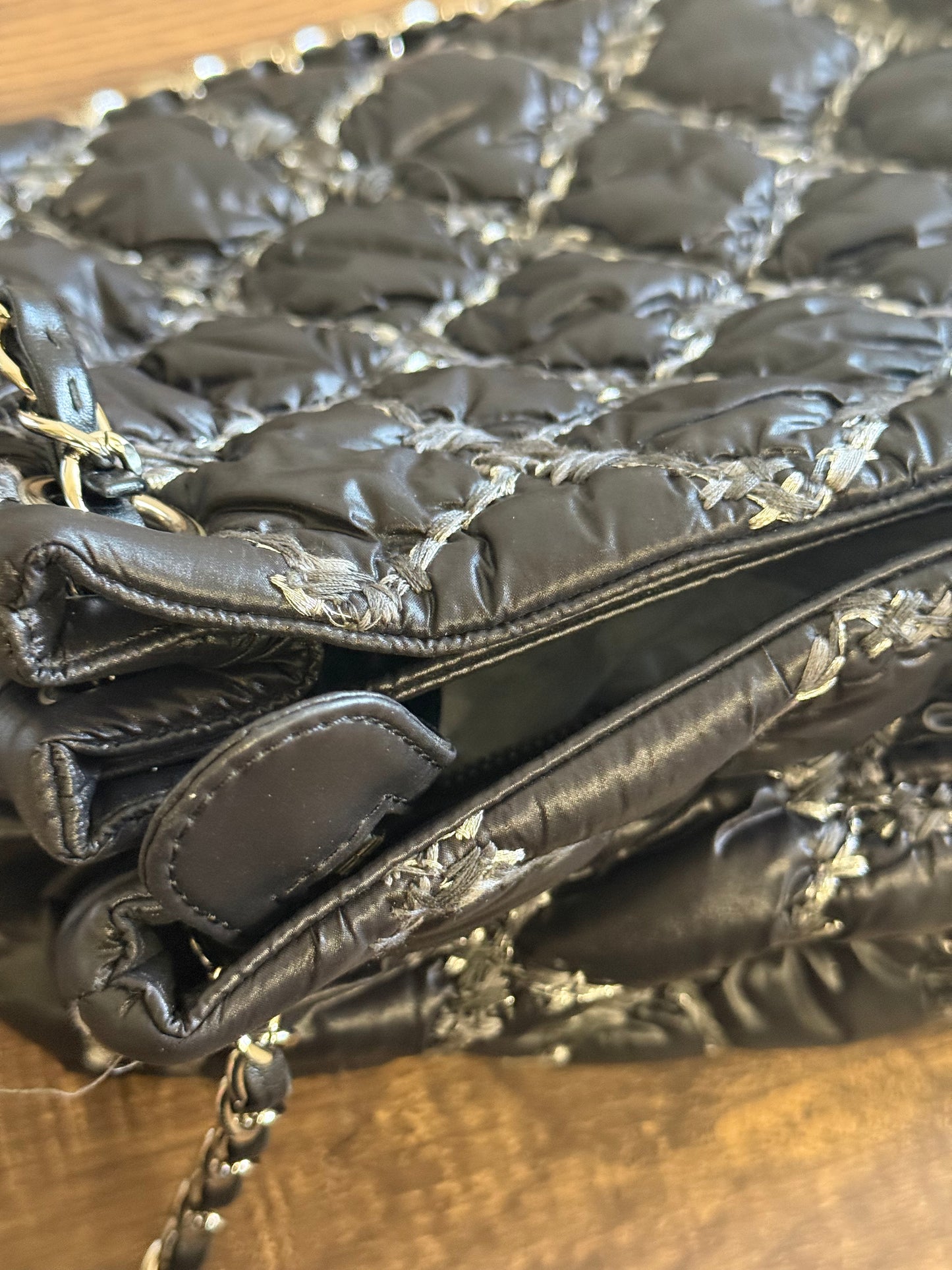 CHANEL Nylon Quilted Tweed Stitch Bubble Tote Black SHW
