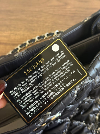 CHANEL Nylon Quilted Tweed Stitch Bubble Tote Black SHW