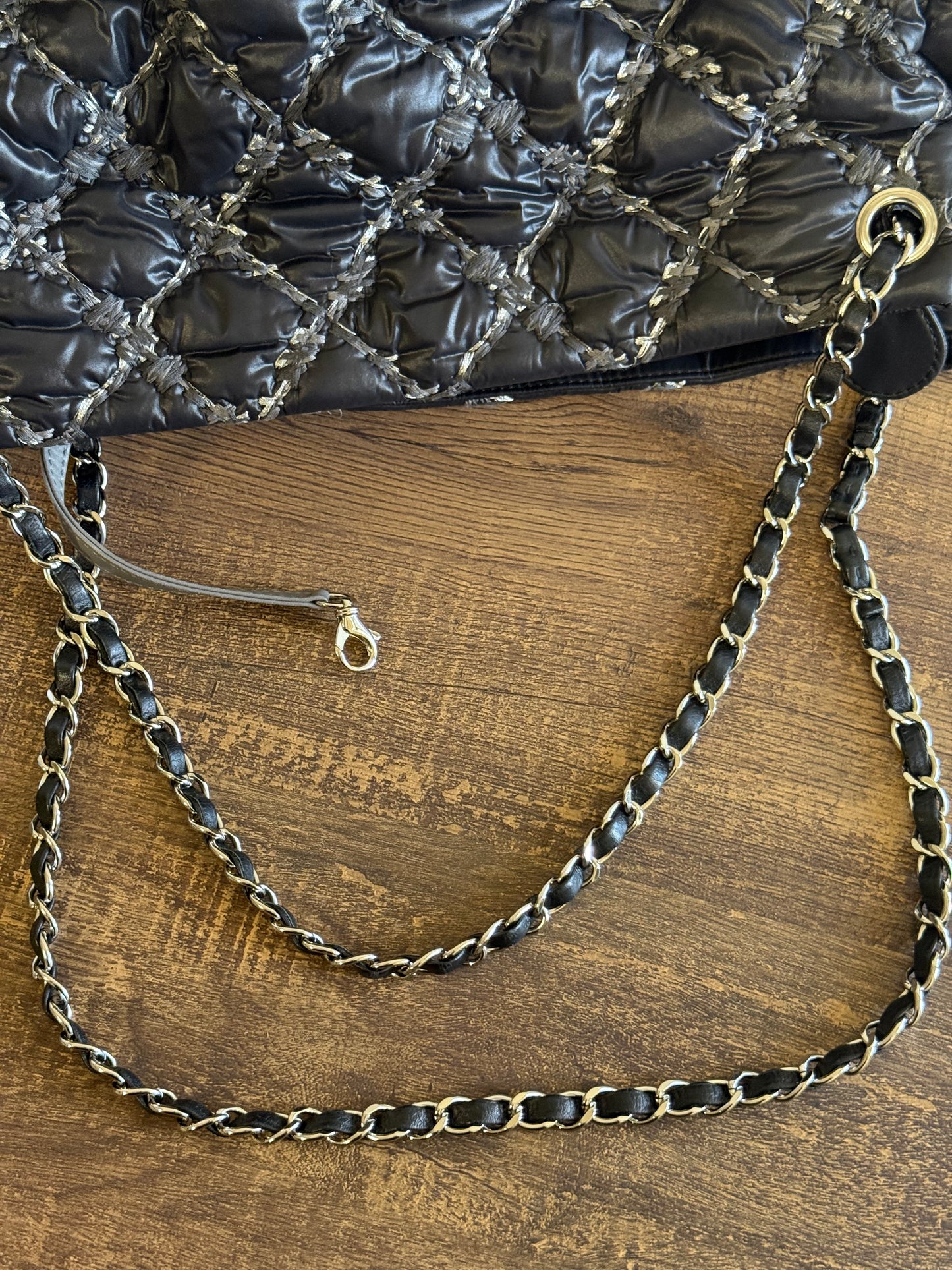 CHANEL Nylon Quilted Tweed Stitch Bubble Tote Black SHW