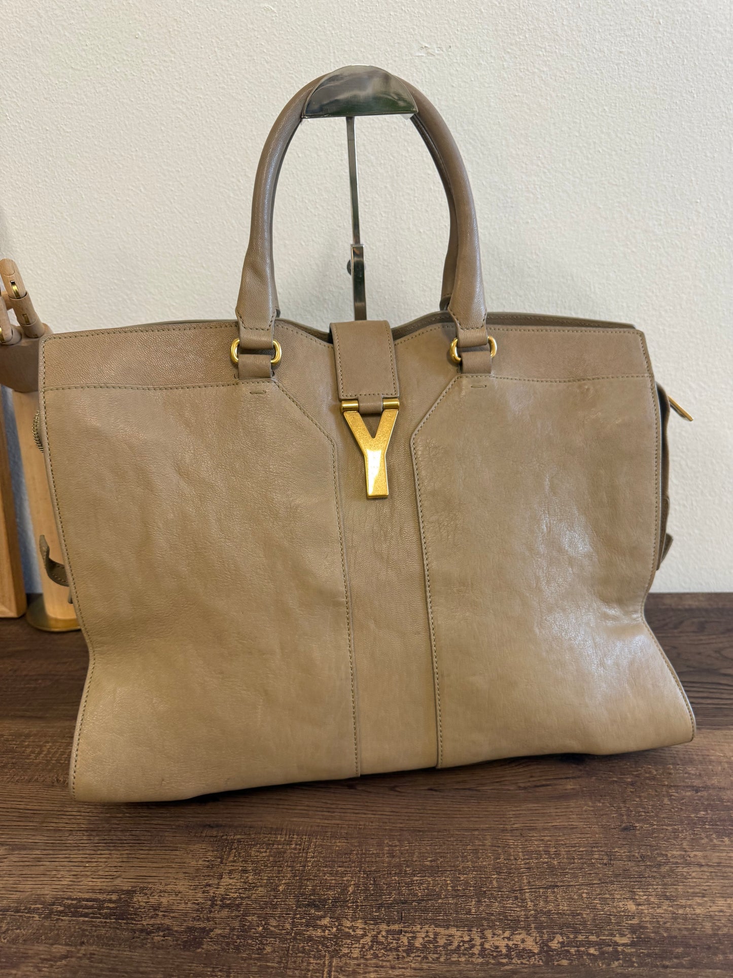 Yves Saint Laurent Taupe Leather Large Cabas ChYc Bag