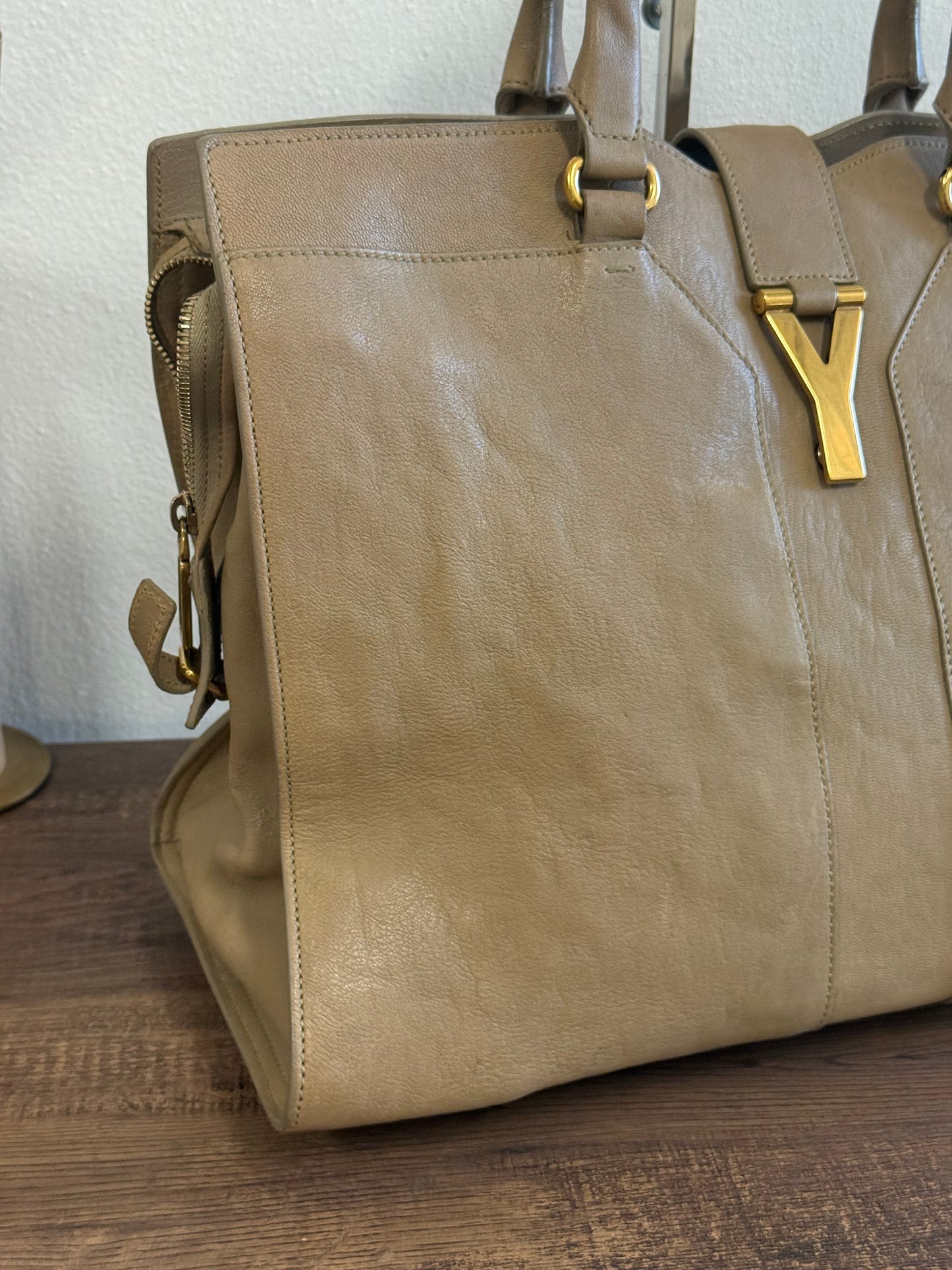 Yves Saint Laurent Taupe Leather Large Cabas ChYc Bag