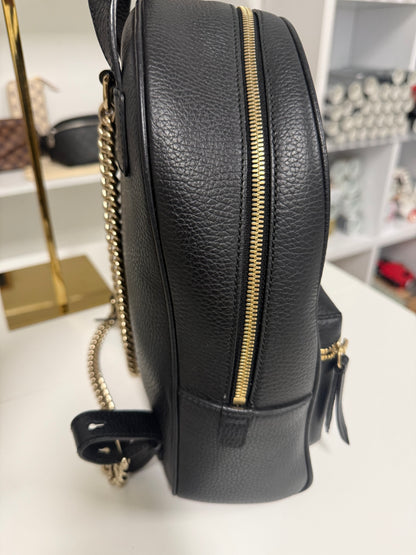 Gucci Black Pebbled Leather Soho Chain Backpack Bag
