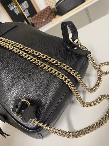 Gucci Black Pebbled Leather Soho Chain Backpack Bag