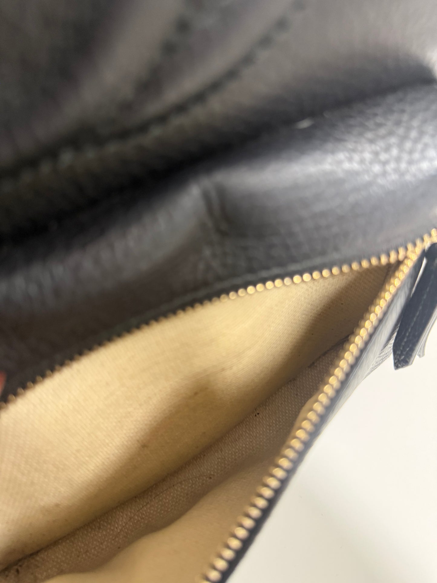 Gucci Black Pebbled Leather Soho Chain Backpack Bag