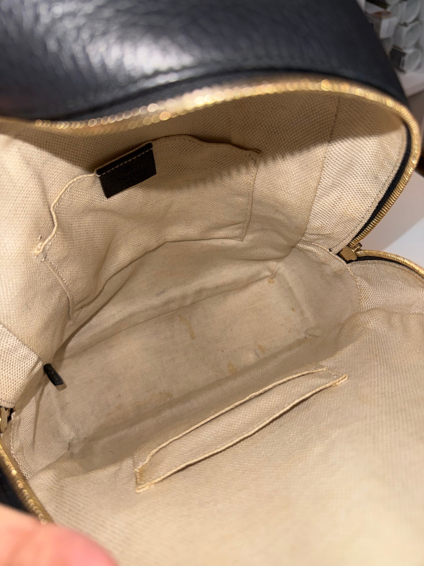 Gucci Black Pebbled Leather Soho Chain Backpack Bag