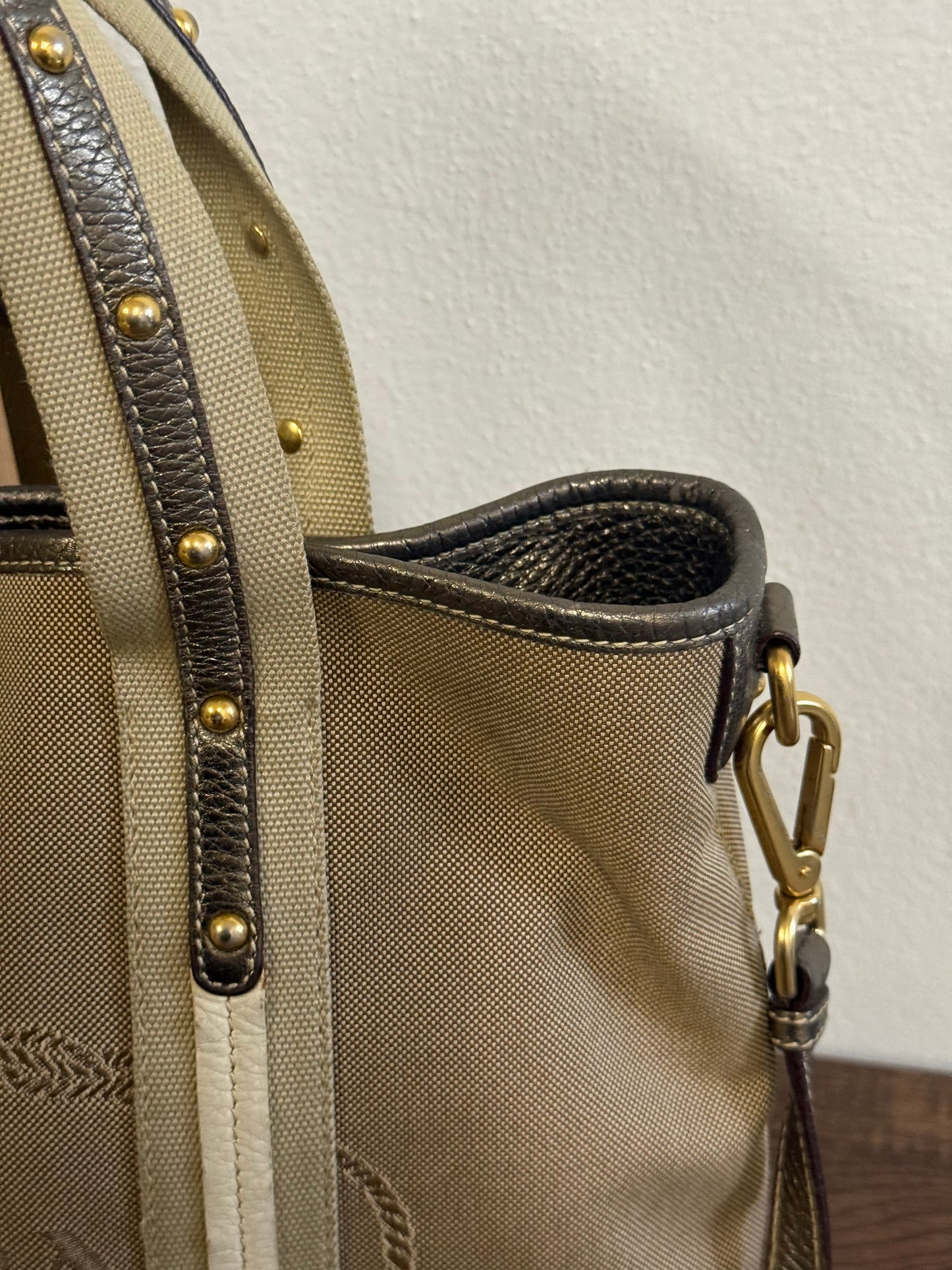 PRADA BEIGE JACQUARD CANVAS SHOULDER BAG