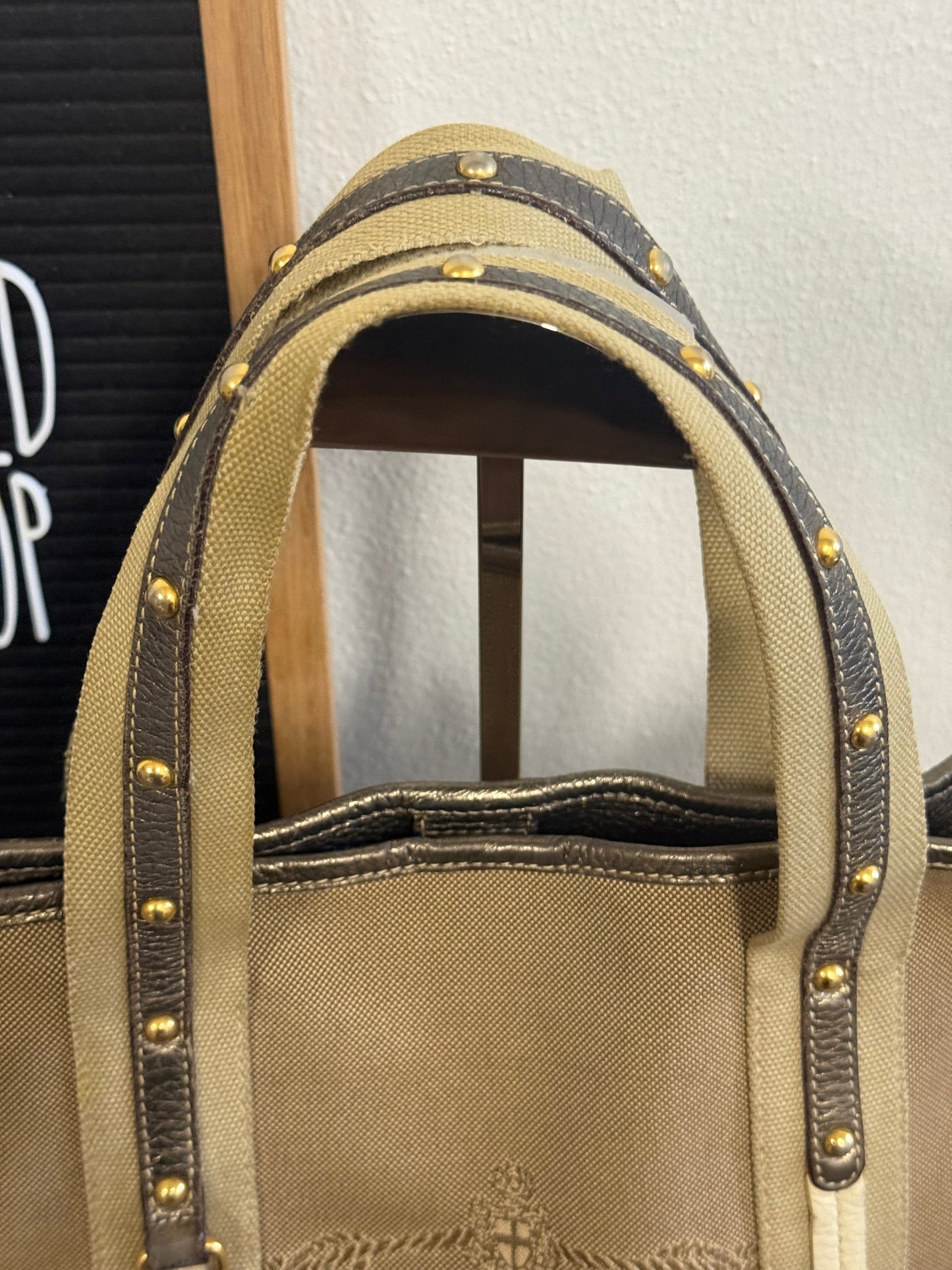 PRADA BEIGE JACQUARD CANVAS SHOULDER BAG