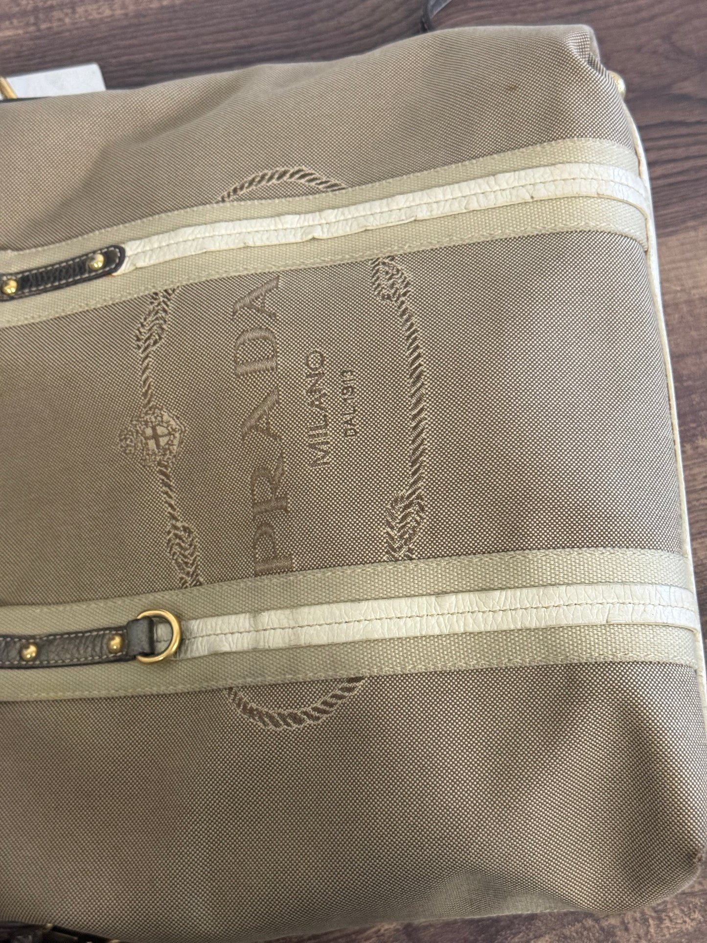 PRADA BEIGE JACQUARD CANVAS SHOULDER BAG