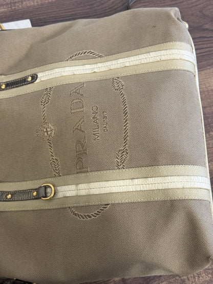 PRADA BEIGE JACQUARD CANVAS SHOULDER BAG