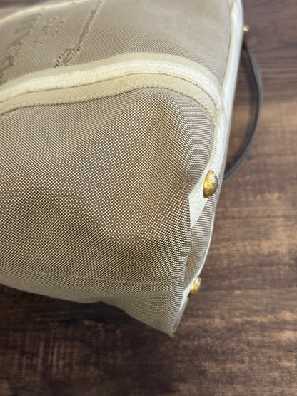 PRADA BEIGE JACQUARD CANVAS SHOULDER BAG