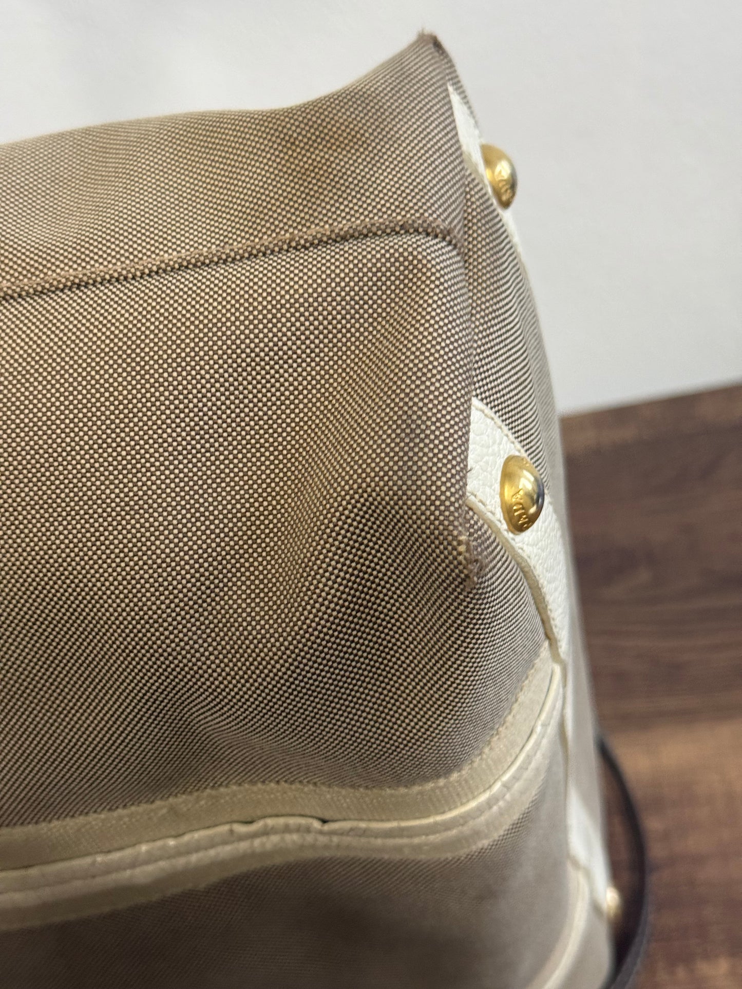 PRADA BEIGE JACQUARD CANVAS SHOULDER BAG
