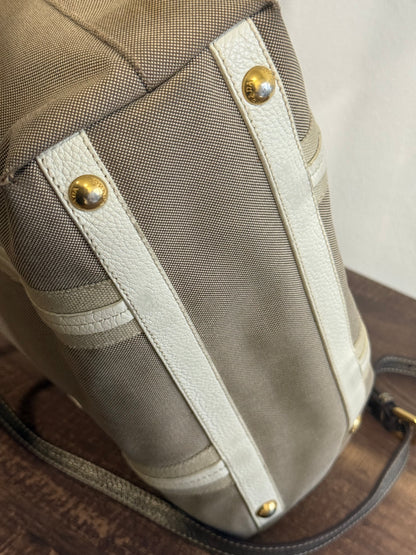 PRADA BEIGE JACQUARD CANVAS SHOULDER BAG