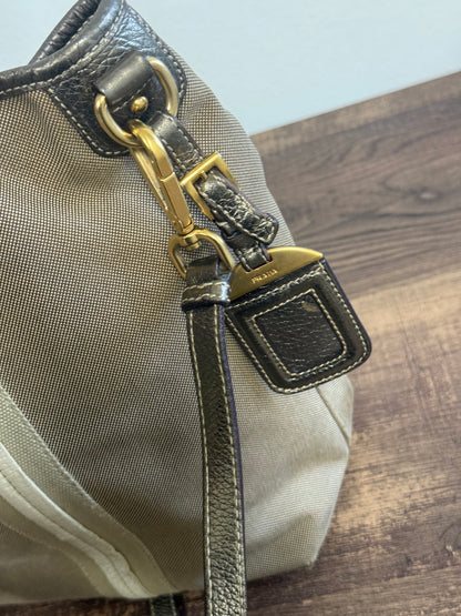 PRADA BEIGE JACQUARD CANVAS SHOULDER BAG