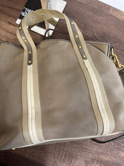 PRADA BEIGE JACQUARD CANVAS SHOULDER BAG