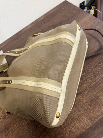 PRADA BEIGE JACQUARD CANVAS SHOULDER BAG