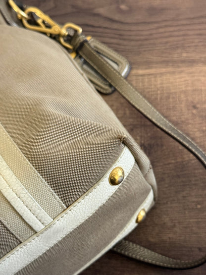 PRADA BEIGE JACQUARD CANVAS SHOULDER BAG
