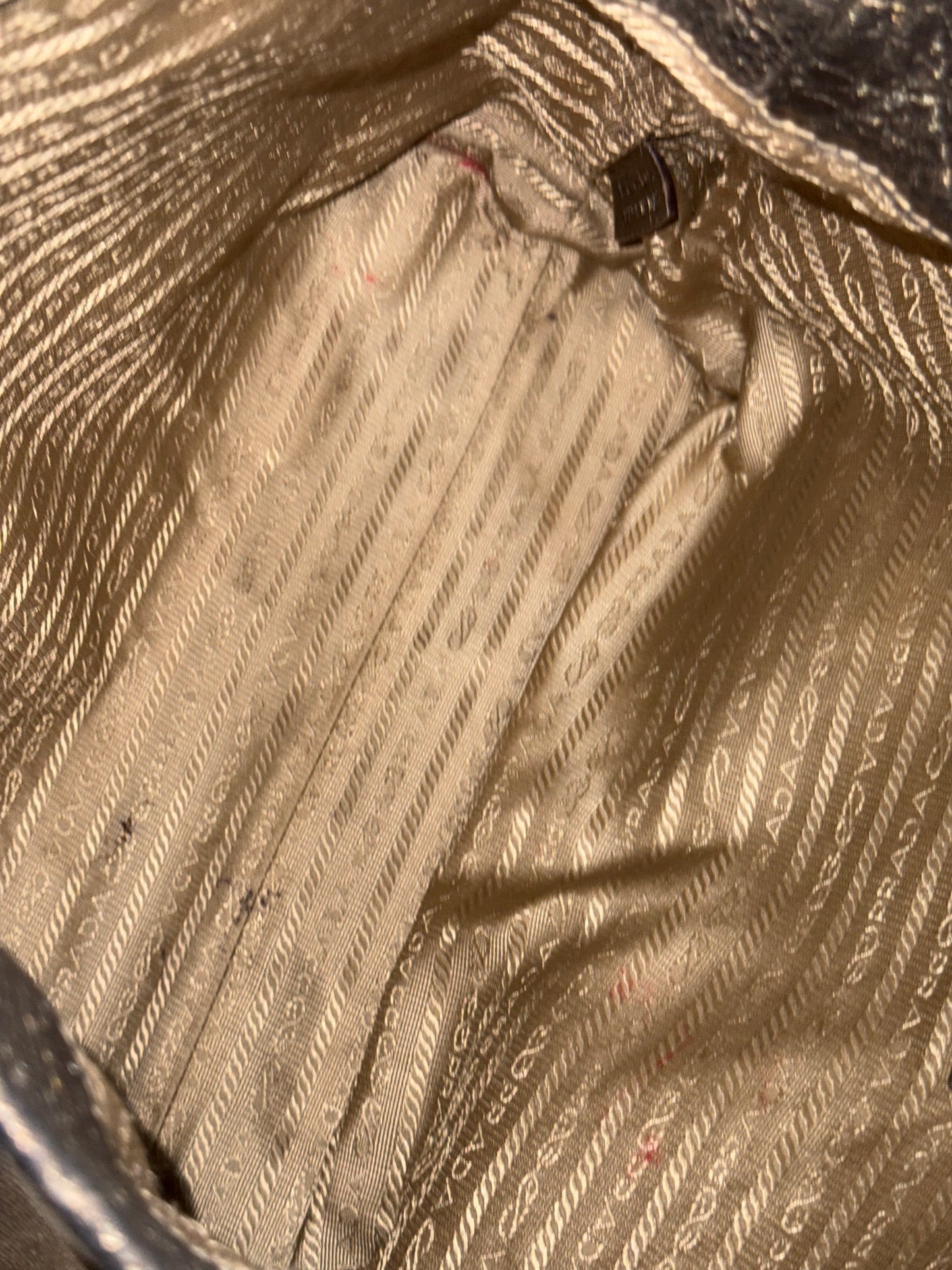 PRADA BEIGE JACQUARD CANVAS SHOULDER BAG