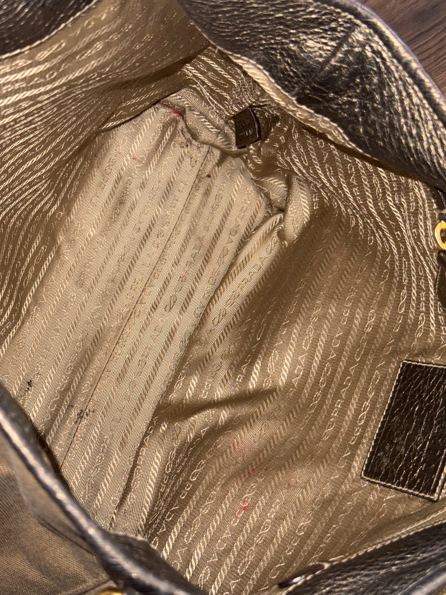 PRADA BEIGE JACQUARD CANVAS SHOULDER BAG