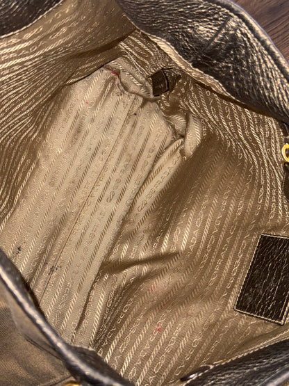 PRADA BEIGE JACQUARD CANVAS SHOULDER BAG