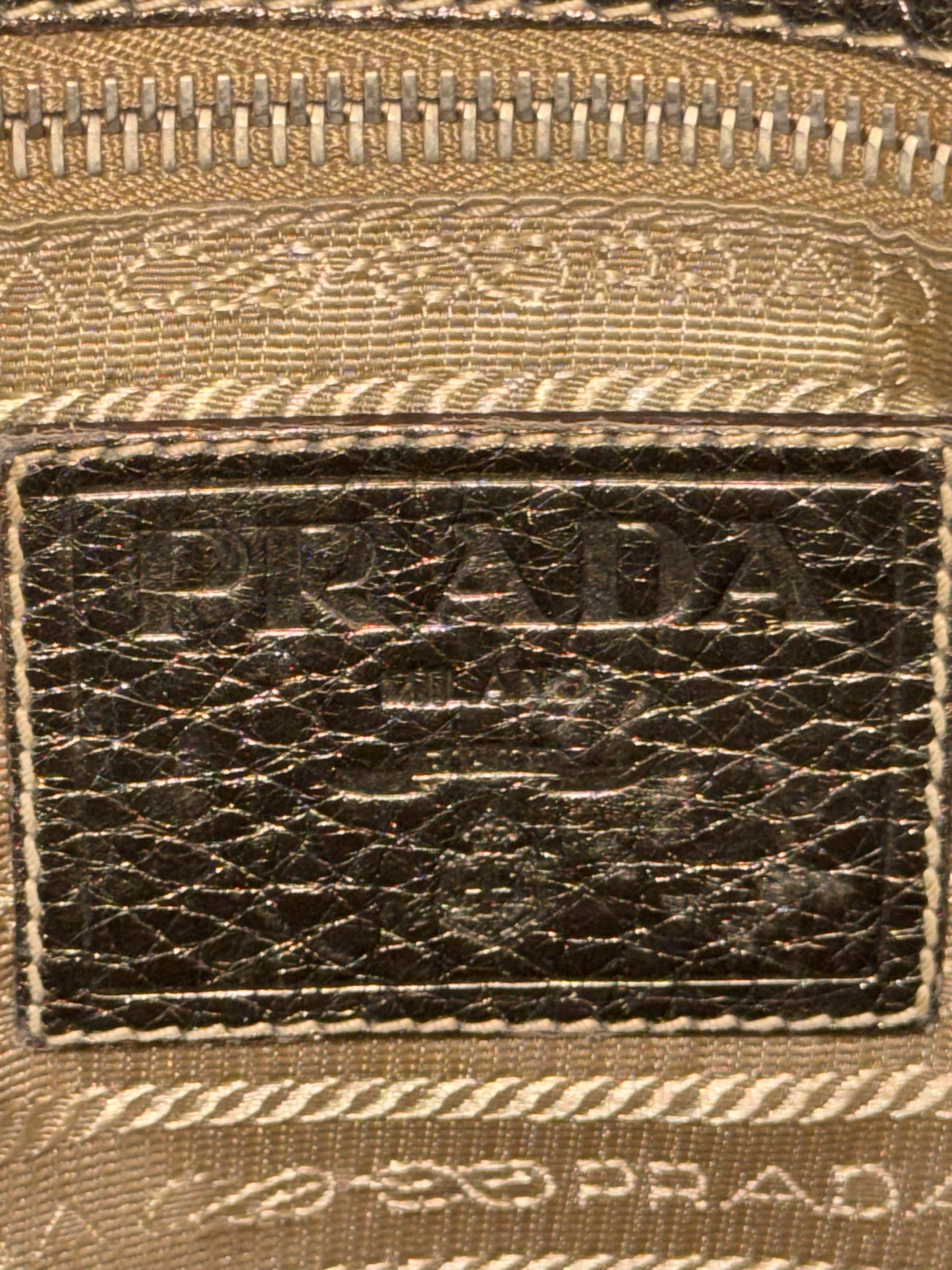PRADA BEIGE JACQUARD CANVAS SHOULDER BAG