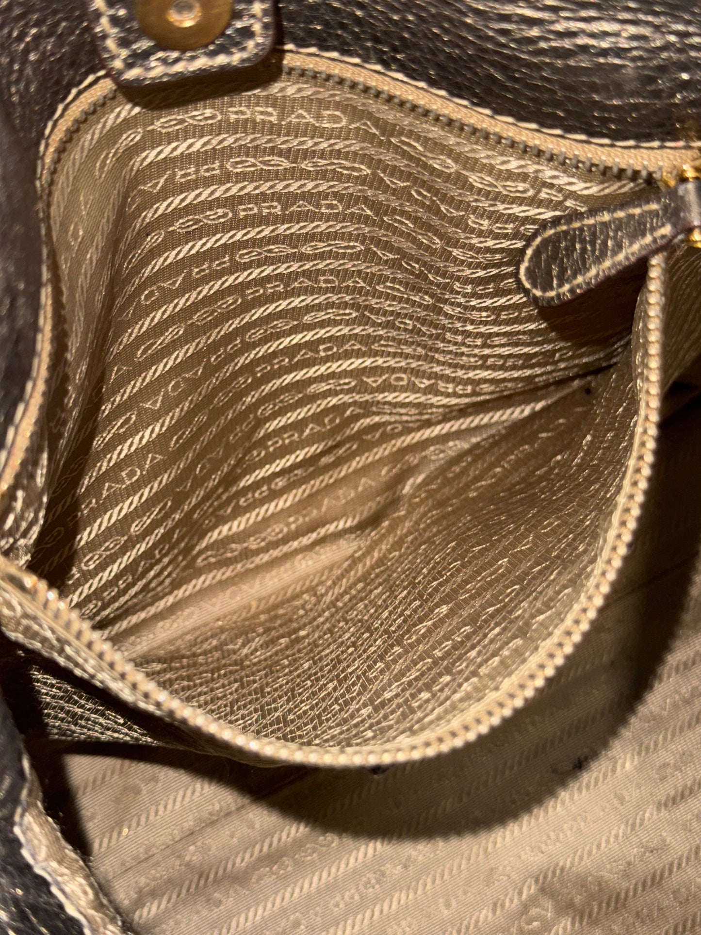 PRADA BEIGE JACQUARD CANVAS SHOULDER BAG