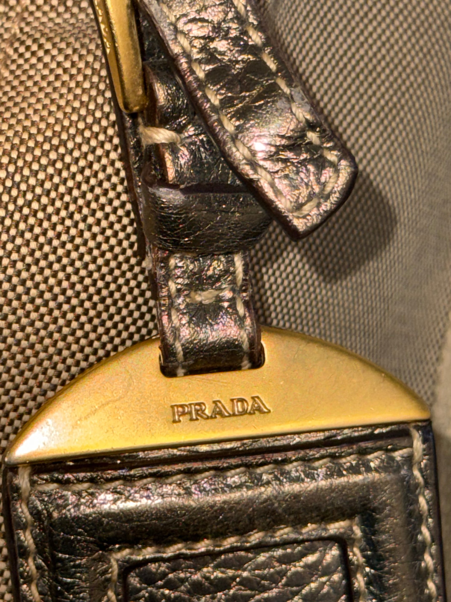 PRADA BEIGE JACQUARD CANVAS SHOULDER BAG