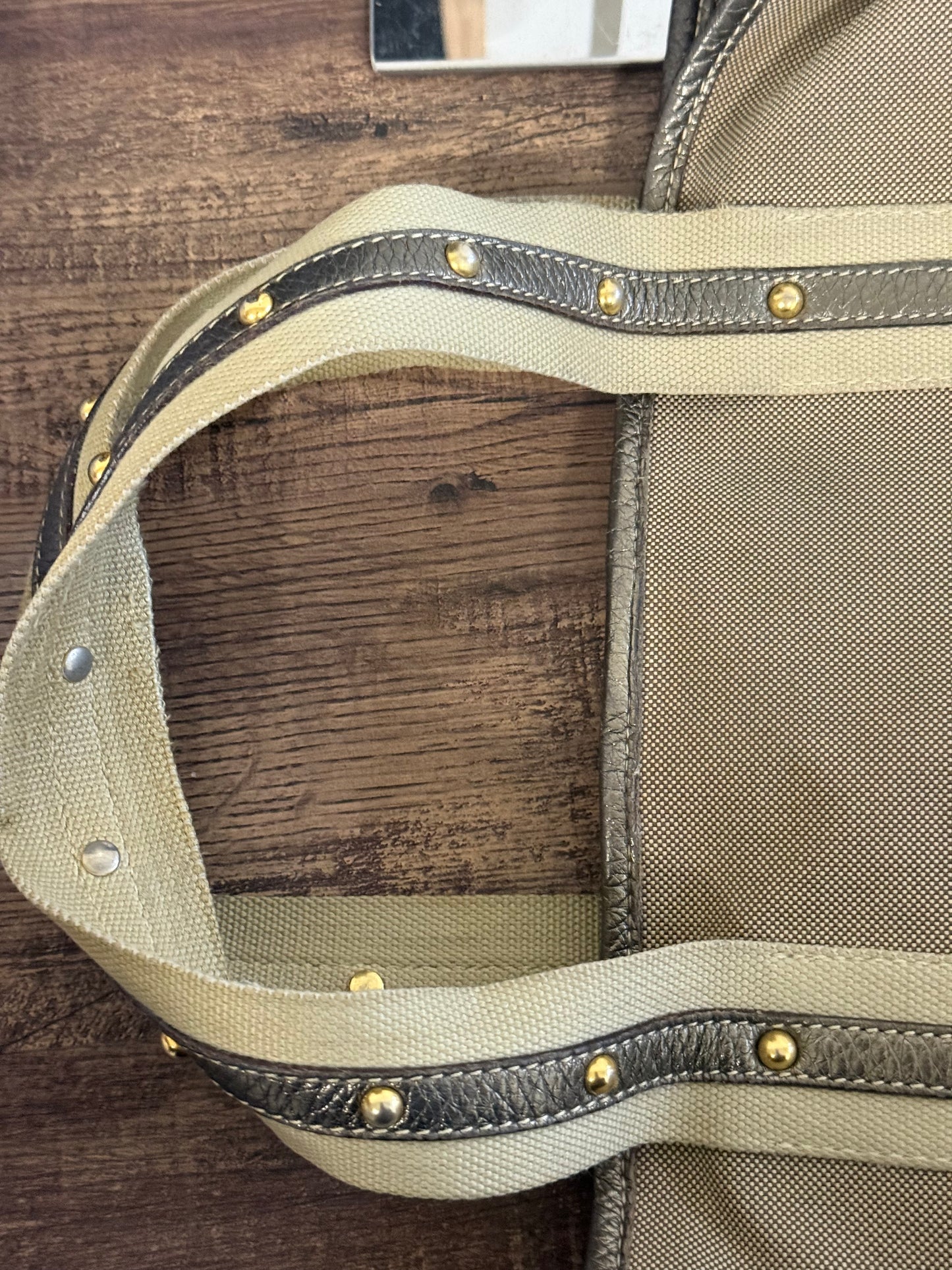 PRADA BEIGE JACQUARD CANVAS SHOULDER BAG