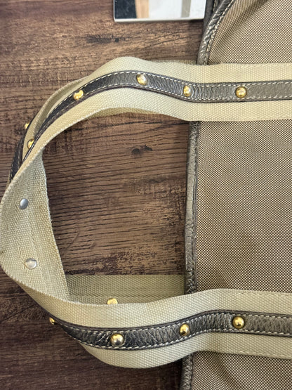 PRADA BEIGE JACQUARD CANVAS SHOULDER BAG