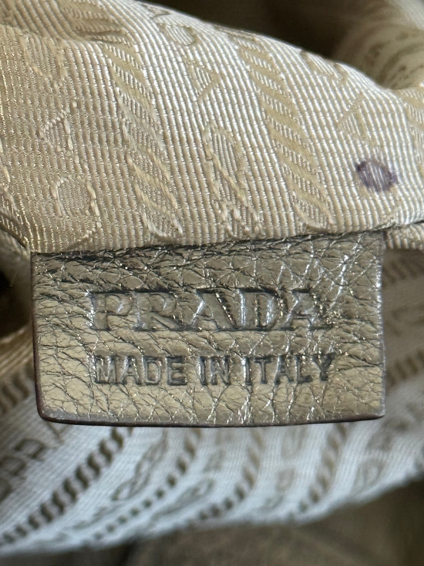 PRADA BEIGE JACQUARD CANVAS SHOULDER BAG