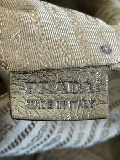 PRADA BEIGE JACQUARD CANVAS SHOULDER BAG