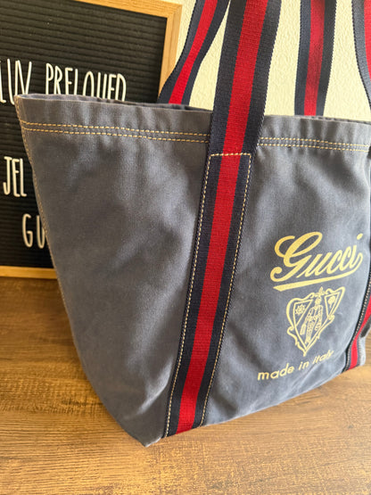 GUCCI BLUE CANVAS LOGO LARGE TOTE BAG