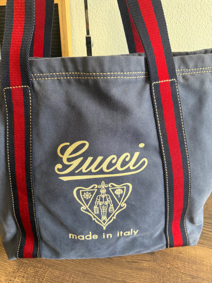 GUCCI BLUE CANVAS LOGO LARGE TOTE BAG