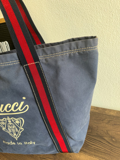 GUCCI BLUE CANVAS LOGO LARGE TOTE BAG
