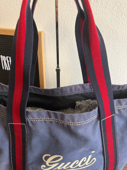 GUCCI BLUE CANVAS LOGO LARGE TOTE BAG