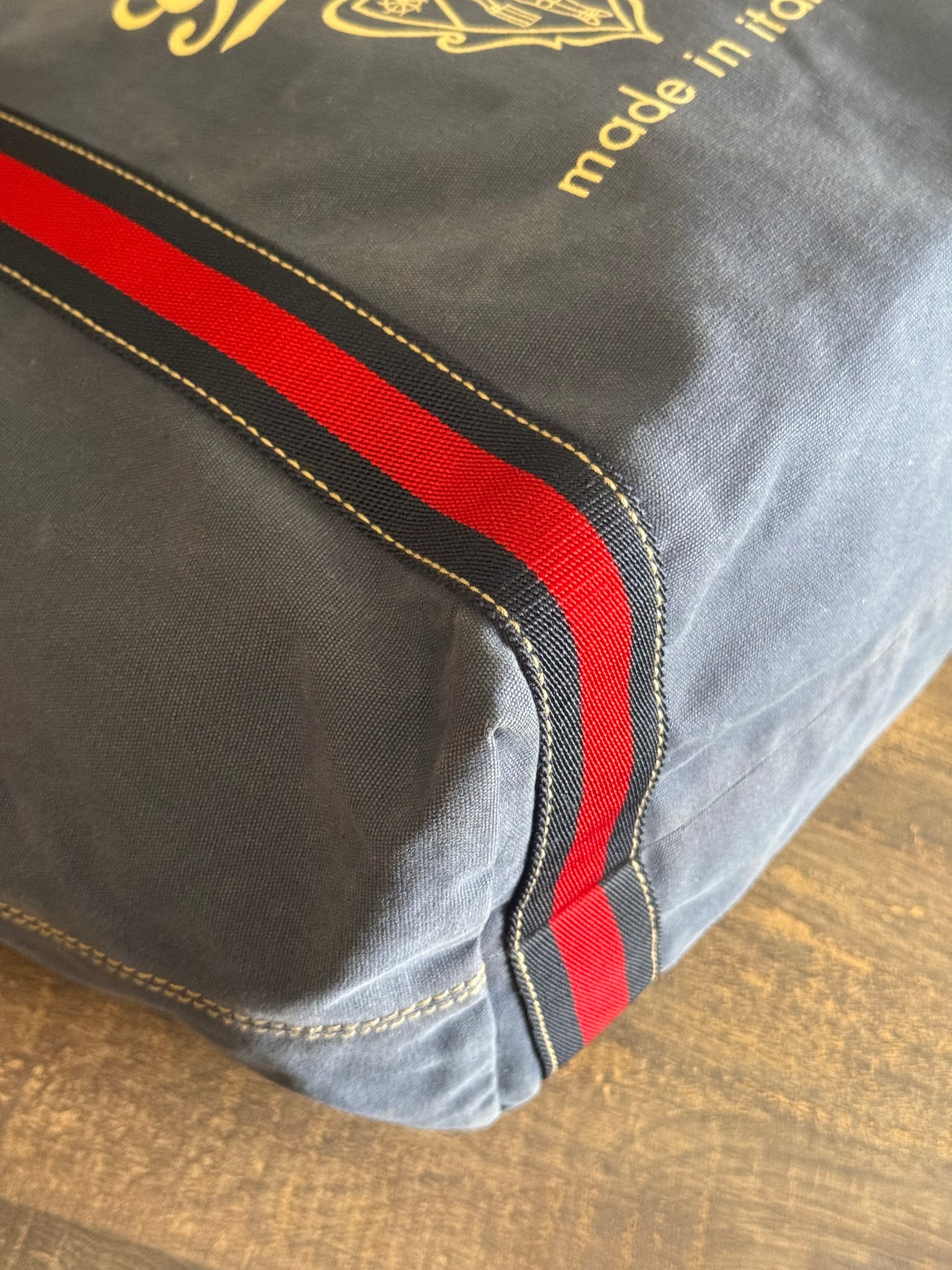 GUCCI BLUE CANVAS LOGO LARGE TOTE BAG